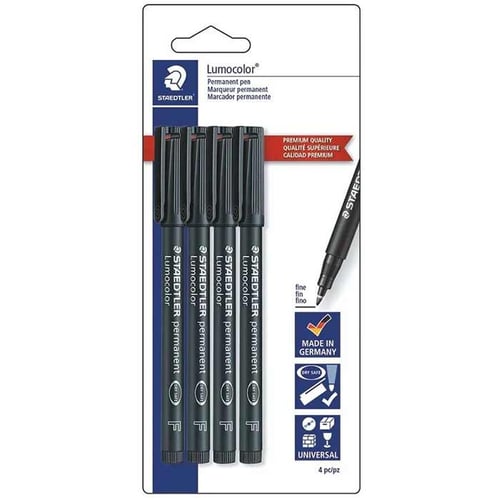 Marker Pen Permanent Quick Drying Fine Tip 4 Pack Black | 031901937362